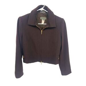 Vtg Les Copains Gold Hardware Chains on Sides Brown Zip Jacket Size IT 46 US 10